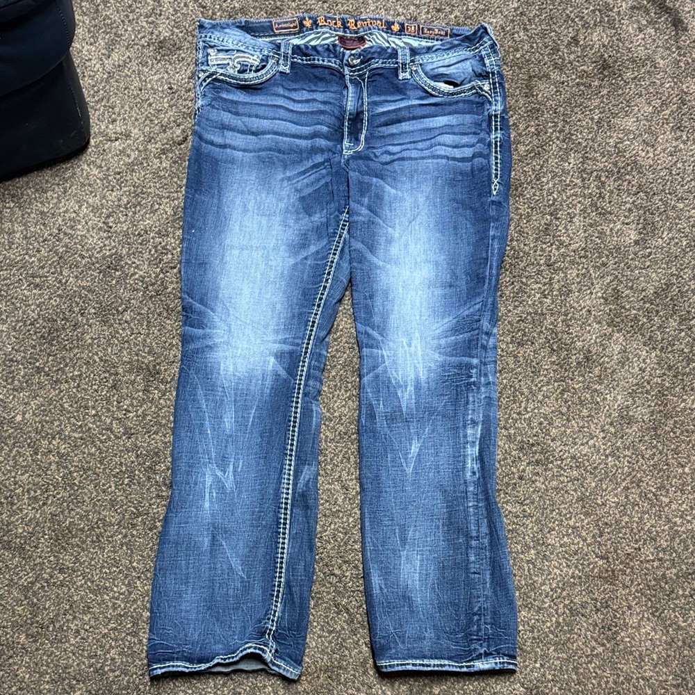 Rock Revival Women’s Amberlight Jeans Sequins 36 18 18W Excellent Cond Easy Boot - Picture 6 of 12